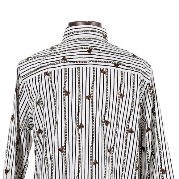 Chico’s No Iron Blouse Size XL White Chain Tassel Stripe Print Popover Top - Picture 4 of 10